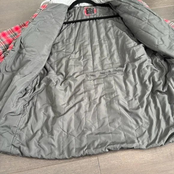 Oakley Mens Hooded Quilted Red Flannel Shirt Jacket Size M Plaid Patterned - Picture 10 of 14